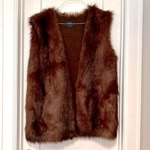 ZARA Knit Long Line Fur Vest in Brown, Medium